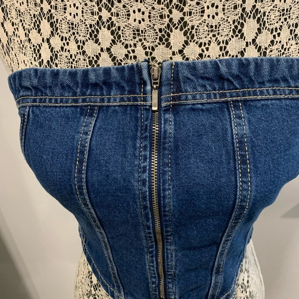 Vintage Lone Star  Blue Indigo Wash Denim Corset/Tube Top - Picture 2 of 11
